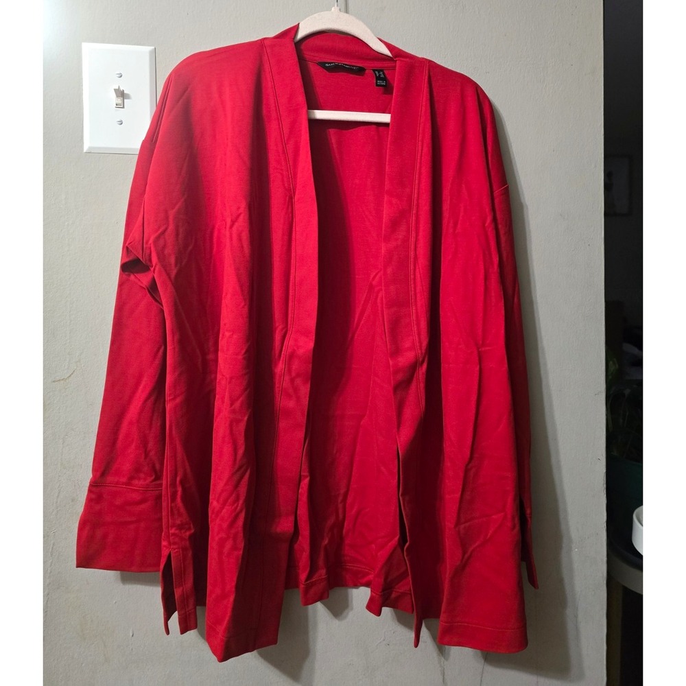 Isaac Mizrahi Live! Women's Knit Open Front Cardigan Sweater Red Plus 1X
